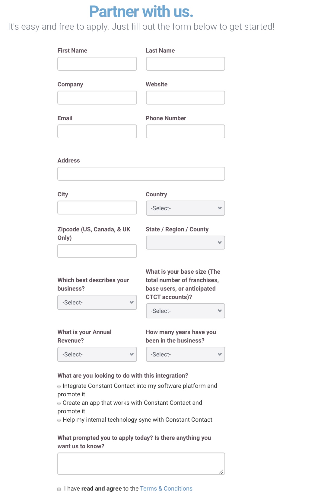 Technology partner signup form image